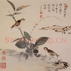 1945年 溥心畲《红蓼仙侣》国画花鸟作品图片鉴赏