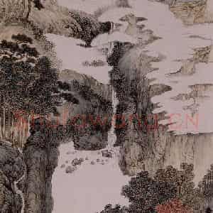 溥心畲《策仗观瀑图》国画山水作品图片鉴赏