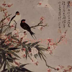 溥心畲《玉霞摇翠》国画花鸟作品图片鉴赏