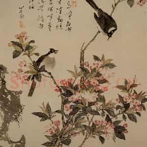 溥心畲《山鸟啼春》国画花鸟作品图片鉴赏