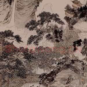 溥心畲《凉榭对弈图》国画山水作品图片鉴赏
