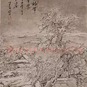 溥心畲《夕雪图》国画山水作品图片鉴赏