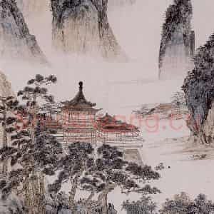 溥心畲《巨峰琼楼图》国画山水作品图片鉴赏