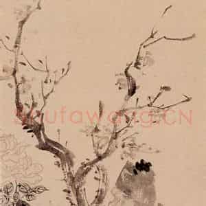 溥心畲《古木寒禽》国画花鸟作品图片鉴赏