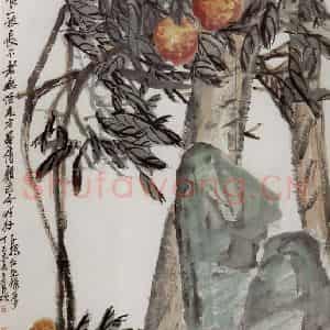 民国 吴昌硕《桃石图》国画花鸟作品图片鉴赏