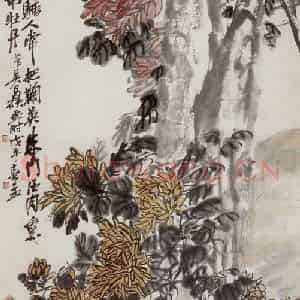 民国 吴昌硕《菊石》国画花鸟作品图片鉴赏
