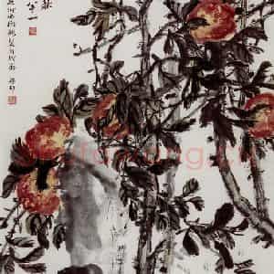 民国 吴昌硕《桃实图》国画花鸟作品图片鉴赏