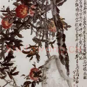 民国 吴昌硕《桃石》国画花鸟作品图片鉴赏