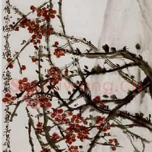民国 吴昌硕《红梅》国画花鸟作品图片鉴赏