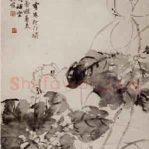 清代 吴昌硕《墨荷》国画花鸟作品图片鉴赏