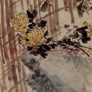 清代 吴昌硕《篱石菊花》国画花鸟作品图片鉴赏