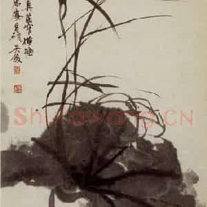 清代 吴昌硕《瓶荷》国画花鸟作品图片鉴赏