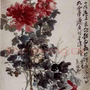 清代 吴昌硕《牡丹》国画花鸟作品图片鉴赏