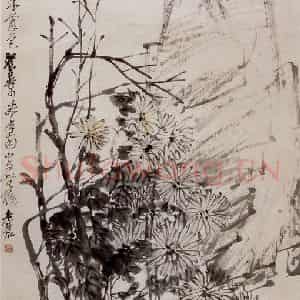 清代 吴昌硕《菊石》国画花鸟作品图片鉴赏