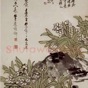 民国 吴昌硕《水仙》国画花鸟作品图片鉴赏