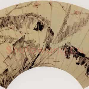 清代 朱昂之《红梅芭蕉图》国画花鸟作品图片鉴赏