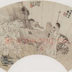 清代 任颐《蕉叶题书图》国画综合作品图片鉴赏