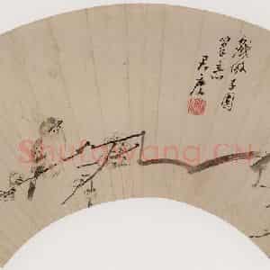 明代 张宏《仿赵子固梅雀图》国画花鸟作品图片鉴赏