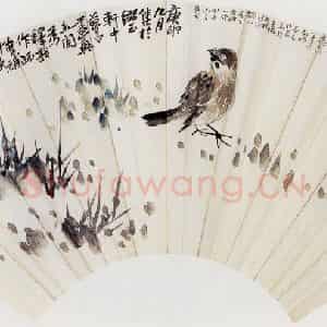 1920年 陈师曾《麻雀扇面》国画花鸟作品图片鉴赏