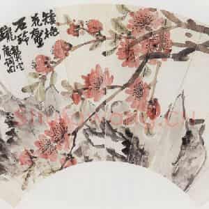 1922年 陈师曾《桃花扇面》国画花鸟作品图片鉴赏