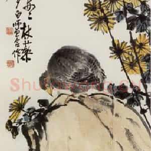 无纪年 陈师曾《竹菊秋禽图》国画花鸟作品图片鉴赏