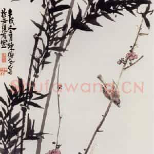 1922年 陈师曾《梅竹双雀》国画花鸟作品图片鉴赏