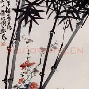 无纪年 陈师曾《墨竹月季》国画花鸟作品图片鉴赏