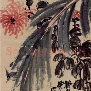 1923年 陈师曾《芭蕉菊花》国画花鸟作品图片鉴赏