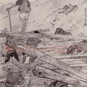 1941年 张安治《运木工》国画人物作品图片鉴赏