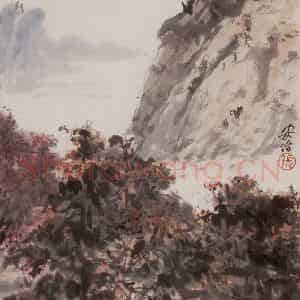 1988年 张安治《秋林飞鸟》国画花鸟作品图片鉴赏
