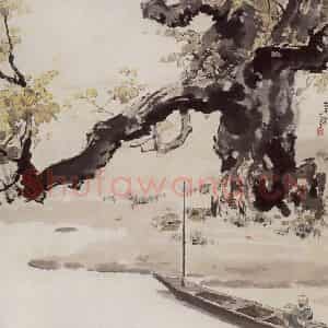 1945年 张安治《黄叶渡》国画山水作品图片鉴赏