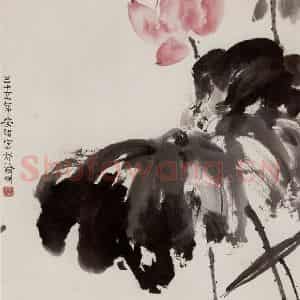 1946年 张安治《荷花》国画花鸟作品图片鉴赏