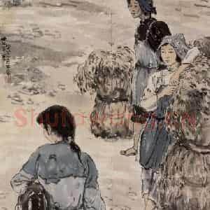1946年 张安治《担草妇》国画人物作品图片鉴赏