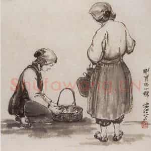 1957年 张安治《刚买的小鹅》国画人物作品图片鉴赏