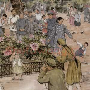 1956年 张安治《五一游园图》国画人物作品图片鉴赏