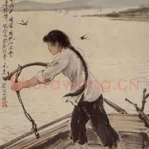 1957年 张安治《太湖船女》国画人物作品图片鉴赏