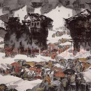 2000年 徐希《湘西苗家集市》国画综合作品图片鉴赏