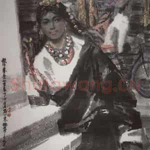 1982年 徐希《赶冲赛康的藏家少女》国画人物作品图片鉴赏