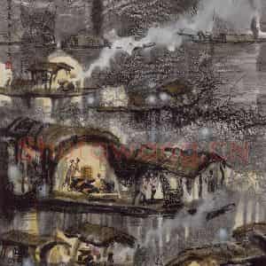 1992年 徐希《湖上渔家》国画山水作品图片鉴赏
