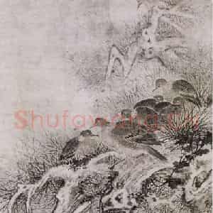 清代 恽寿平《恽寿平孤月群鸠图轴》国画花鸟作品图片鉴赏
