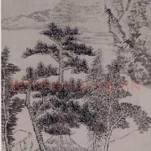 清代 吴历《吴历双松亭子图轴》国画山水作品图片鉴赏