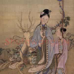 清代 冷枚《冷枚美人献寿图轴》国画人物作品图片鉴赏