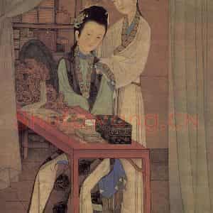 清代 冷枚《冷枚簪花仕女图轴》国画人物作品图片鉴赏