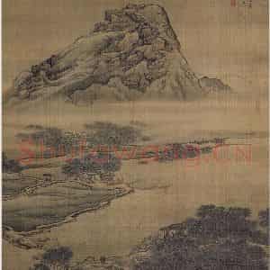 清代 袁江《袁江村居即景图轴》国画山水作品图片鉴赏