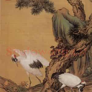 清代 郎世宁《郎世宁、唐岱合绘松鹤图轴》国画花鸟作品图片鉴赏