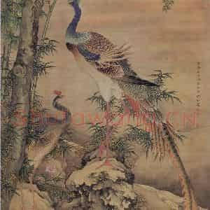 清代 沈铨《沈铨丹凤朝阳图轴》国画花鸟作品图片鉴赏