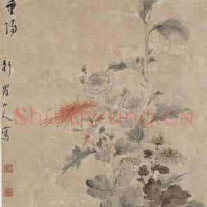 清代 华岩《华岩菊石图轴》国画花鸟作品图片鉴赏