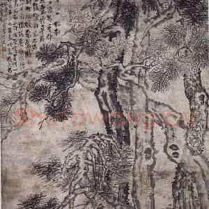 清代 李鳝《李鳝松树图轴》国画山水作品图片鉴赏