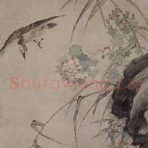明代 周之冕《周之冕芙蓉双凫图轴》国画花鸟作品图片鉴赏
