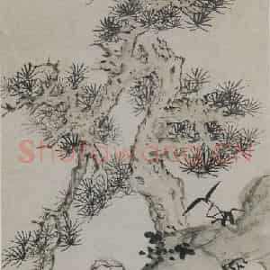 明代 蓝瑛《蓝瑛苍松瑞石图轴》国画山水作品图片鉴赏